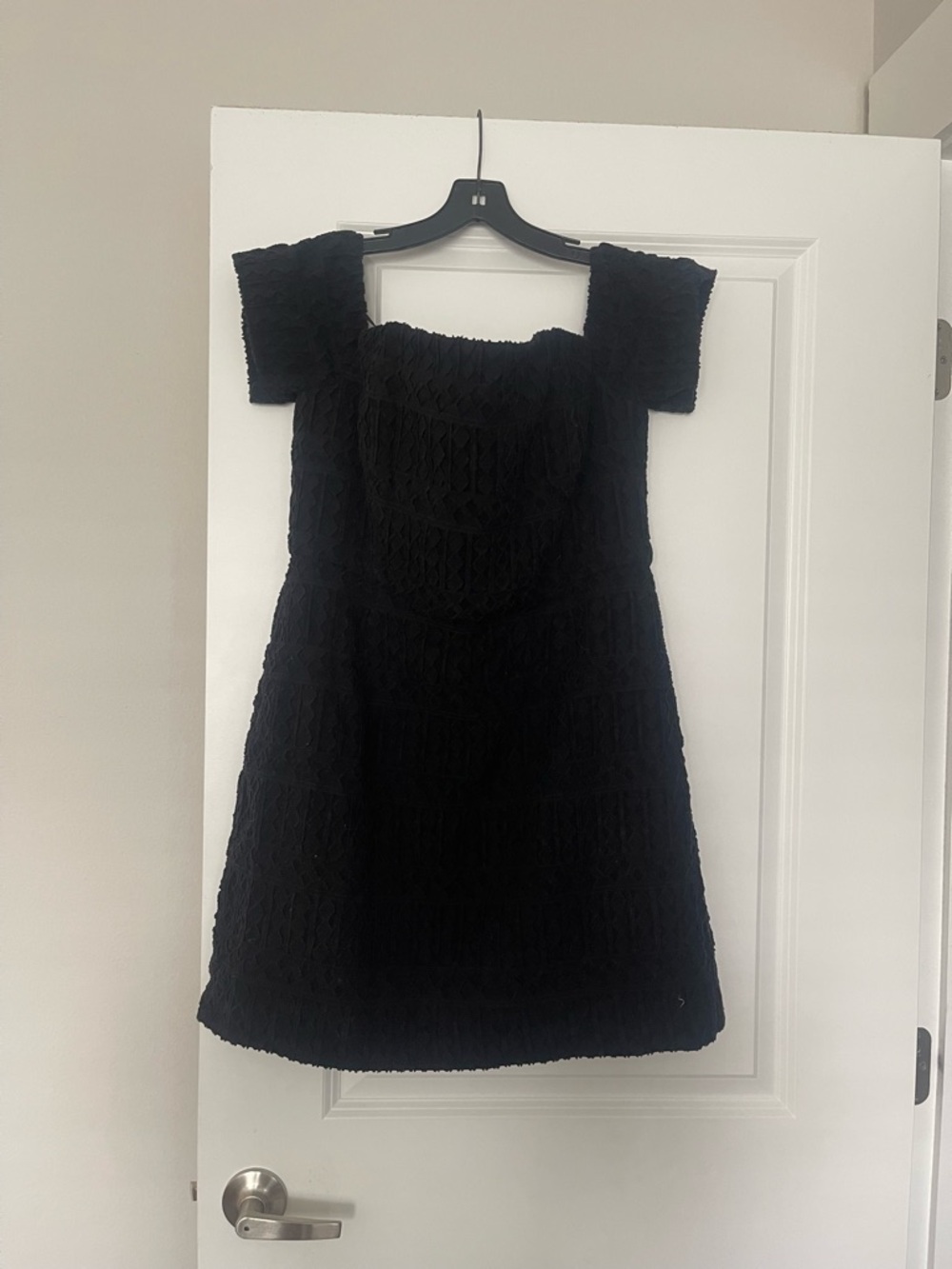 Black Textured Square-Neck Mini Dress